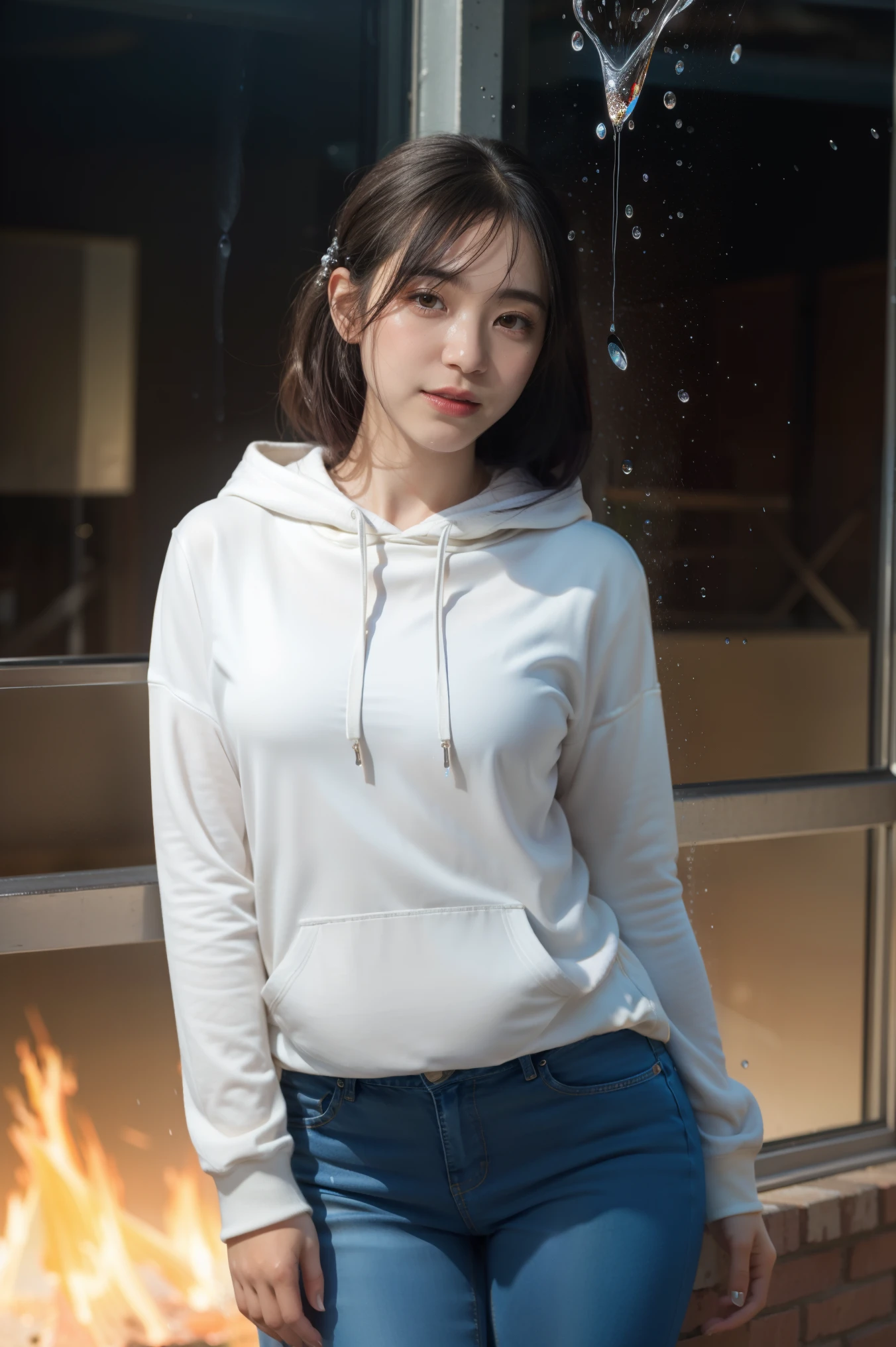 best quality, masterpiece, realistic, adult female, messy [updo|hanging] hair, (full body:0.6), solo, (full body:0.6), looking down, detailed background, detailed face, Sc3pt4, scifi theme:1.1), mercury-wizard, melancholic, surrounded by waves of iridescent silver, alchemical imagery, reflections, silver-colored fluid, metallic sheen, shiny, dynamic pose, fluid movement, floating particles, droplets of mercury, flowing metal, blending mercury, foreign planet in background, dripping mercury formations, volumetric lighting, cinematic atmosphere, sharp details, high detail skin, realistic skin texture, perfect eyes, white hoodie with jeans