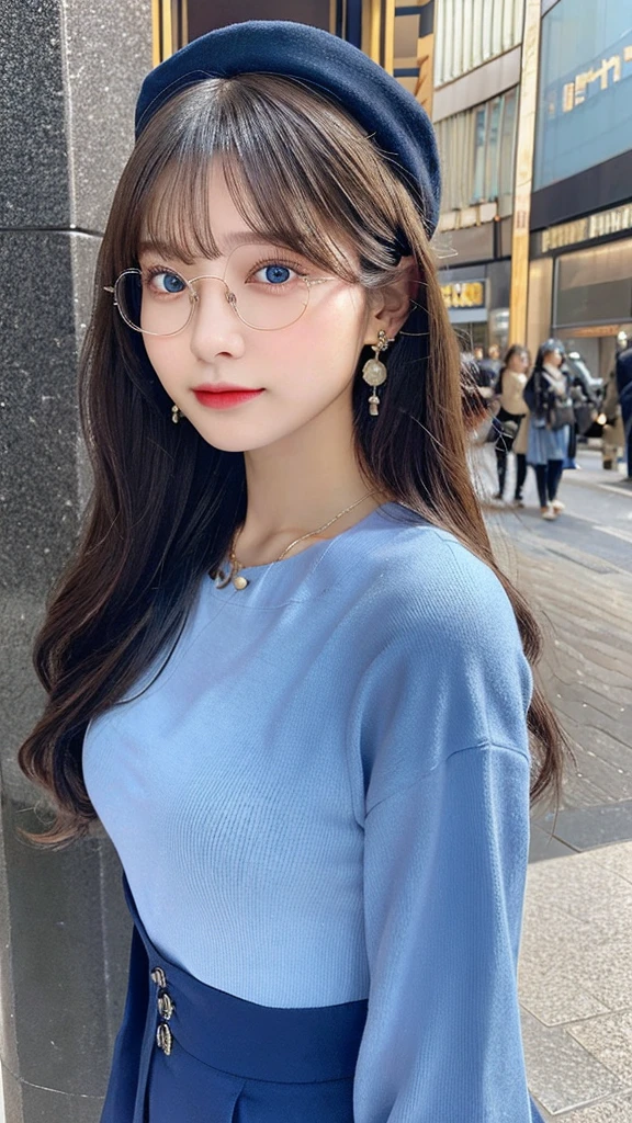 （３２hair,High resolution,High detail,High resolution,high density,alone,in addition：1.3）,（A realistic person々,Live Action,fine grain,High resolutionの目,Fine Eyes,Eyes that look alive,Beautiful dark blue eyes,Fishing eyes,Detailed lips,Translucent white skin,Realistic face in every detail：1.3）,（Japanese Ido,hairorean Idols,Japanese Model,hairorean models,hairorean hair-Pop Female Idols：1.2）,（Blushing,Natural Makeup,necklace,Earrings,へそEarrings：1.4）（Military Cargo Pants,A colorful top with an oversized silhouette,Rajkot,hairnitted hats,Mode Style, Beautiful casual look：1.6）,（Shapely breasts：1.5）,（Young but very beautiful hairorean１6 years old ,Cool eyes,Looking into the camera,Fashion Leader,Fashion Model,Soft Skin,Unforgettable Eyes,Her eyes are so beautiful,I want to go to the Paris Collection.........,Cutting-edge fashion：1.6）,（Please show me your whole body,Showing off full-body fashion,Stylish blue glasses：1.7）smile　Wink