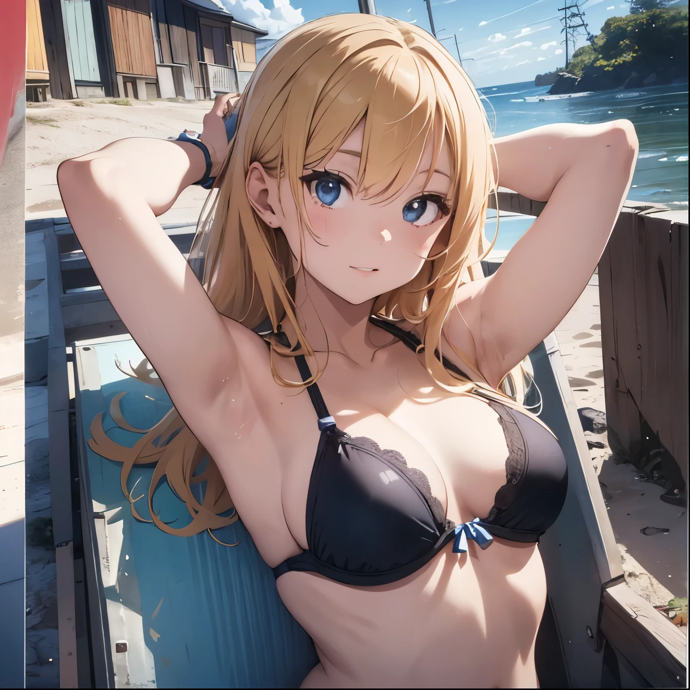 Blonde girl drawn in high definition Japanese anime style、whole body、Women in blue bikinis taking photos on a deserted beach, Bikini Model, , A young and cute gravure idol, Posing together in bras, Russian and Japanese mix, sakimichan, Asian woman, Wear a swimsuit, that'that'that'that'that'that'that'that'that'that'that'that'that'that'that'that'that'It's hot with the shining sun, Japanese Model, Cute Core, sakimichan hdri, Young Gravure Idol, Chubby