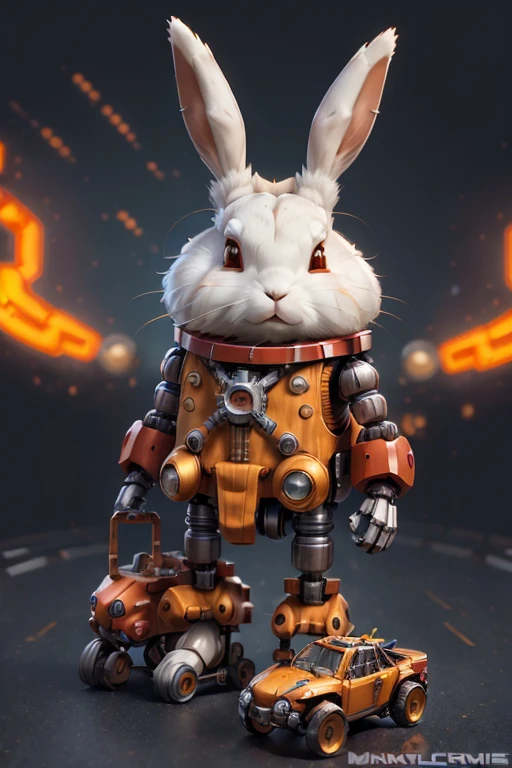 (Mechanical, rabbit: 1.331), (Mechanical rabbit Tail), Cute style, small, Big Head, (Hot Wheels: 1.331), 3d rendering, ((Q version)), Pokemon Style, Machine style, Film texture, number, Pokemon, light, Heavy Robotic Arm, Mechanical Belly, Mechanical Legs, Mechanical Legs, Mechanical Sense, Background Surround lightning, lightning, Cool, Clean white background, Ray tracing, Premium color, Full body 3D model, action, Fashion blind box toys. (fill body:1.2),Red Cliff