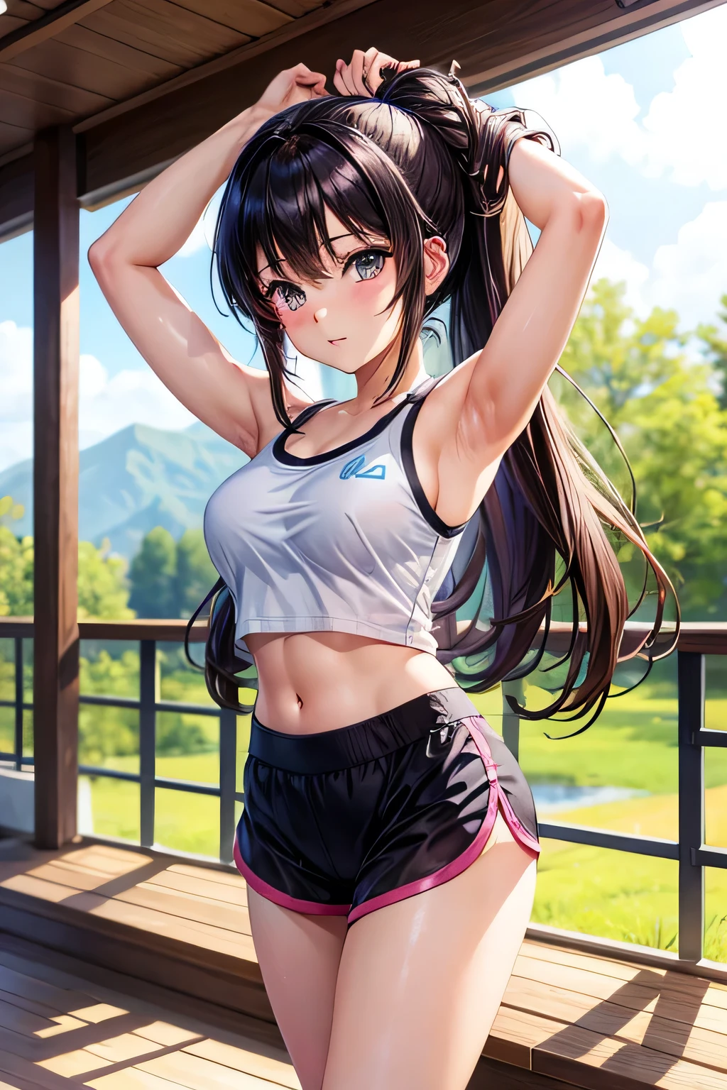 (masterpiece,Highest Quality),child,A dark-haired,Sportsbra