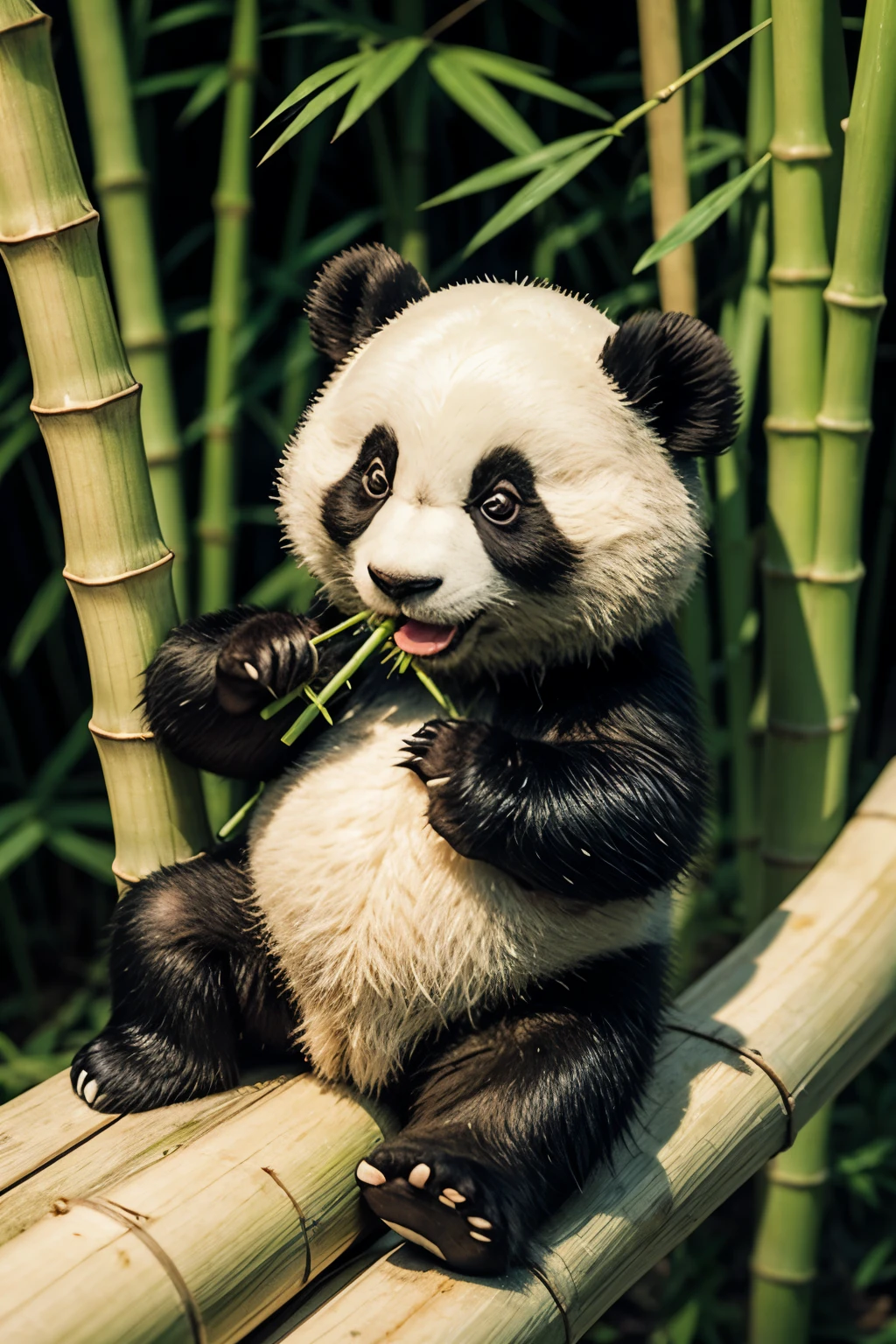 Panda Comendo Bamboo Cartoon