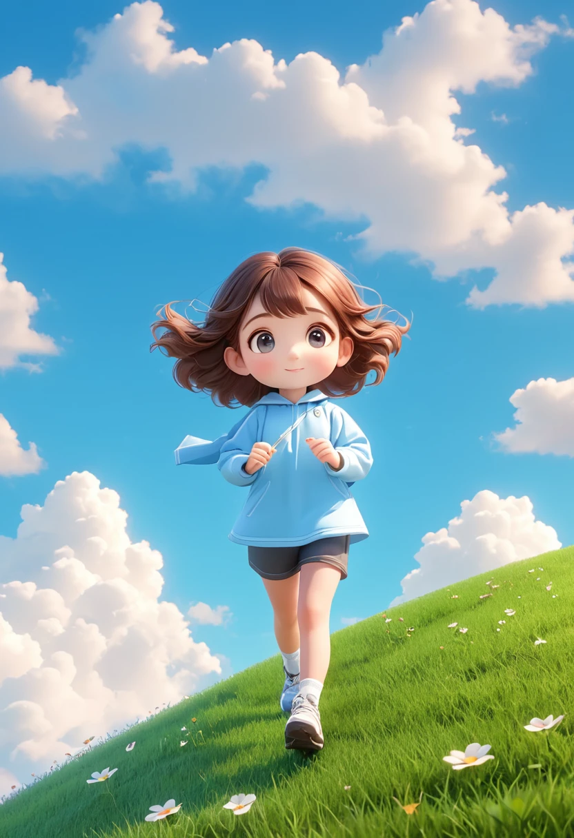 masterpiece, best quality，Illustration of a cute girl running，Pixar style, stills，simple background， white leotard ，perfect details，