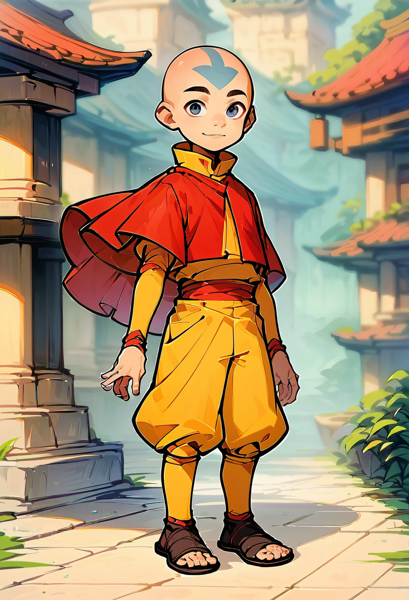 score_9, score_8_up, score_7_up, source_cartoon, rating_safe, aang, 1boy, solo, small_body, _child,_child,
monk boy, full body, (smile:0.5), (red cape:0.7),