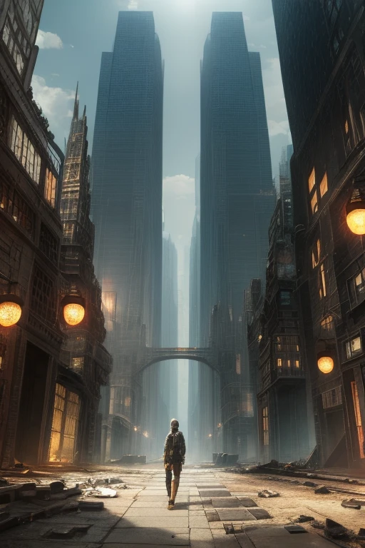 highest quality、A ruined futuristic city、dim、Surrealism