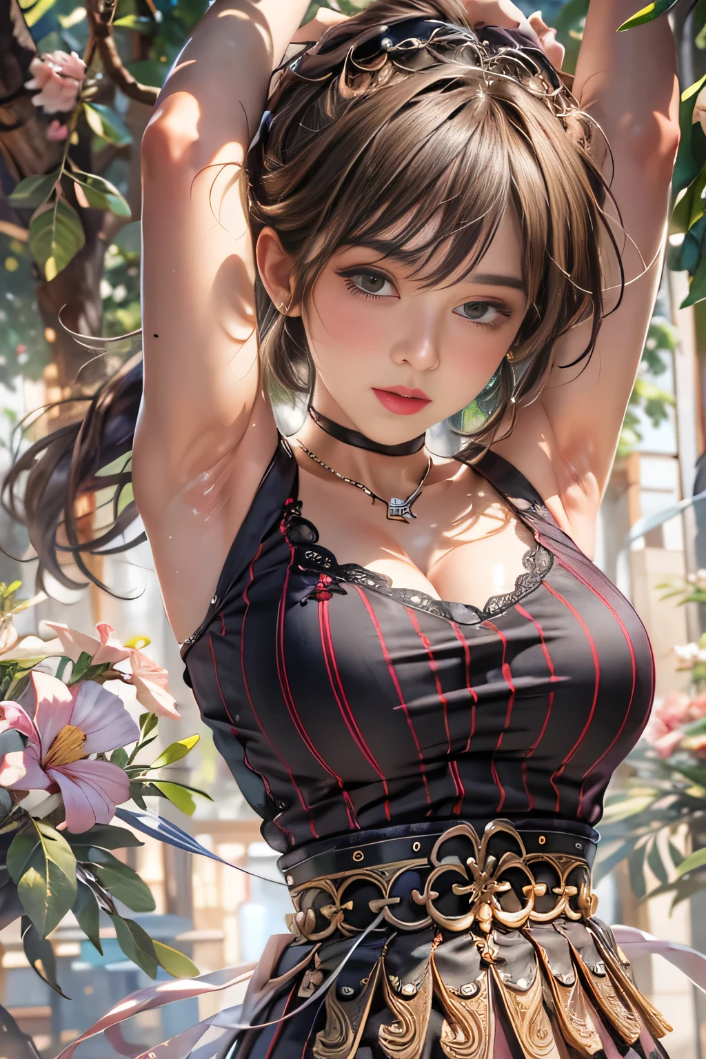 Short hair, outdoors, fair skin, messy hair, open mouth, Japanese woman, So cute,  Brown Hair, 8K resolution, Ultra-realistic, Super Detail, Soft body, firm ass, Mid-chest, Beautiful breasts,  ((Highest quality, 8k, masterpiece: 1.3)), Detailed face, Fine Eyes, double eyelid