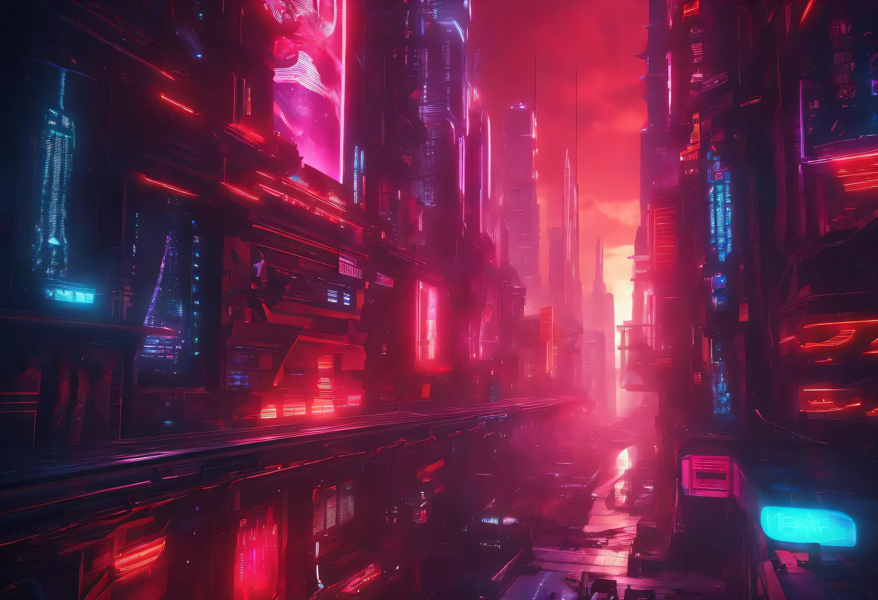 Red and silver scifi city background