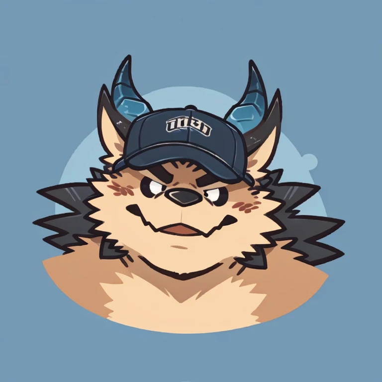 solo, dragon face,Cute face,Humanity(dragon), (cap, fighting with another) ,(Sideways, sidled), Chubby,(white eyebrows:1.1),(perfect black eyes),Simple background, Blue Background,print style。(Artist:Takemoto Arashi)
