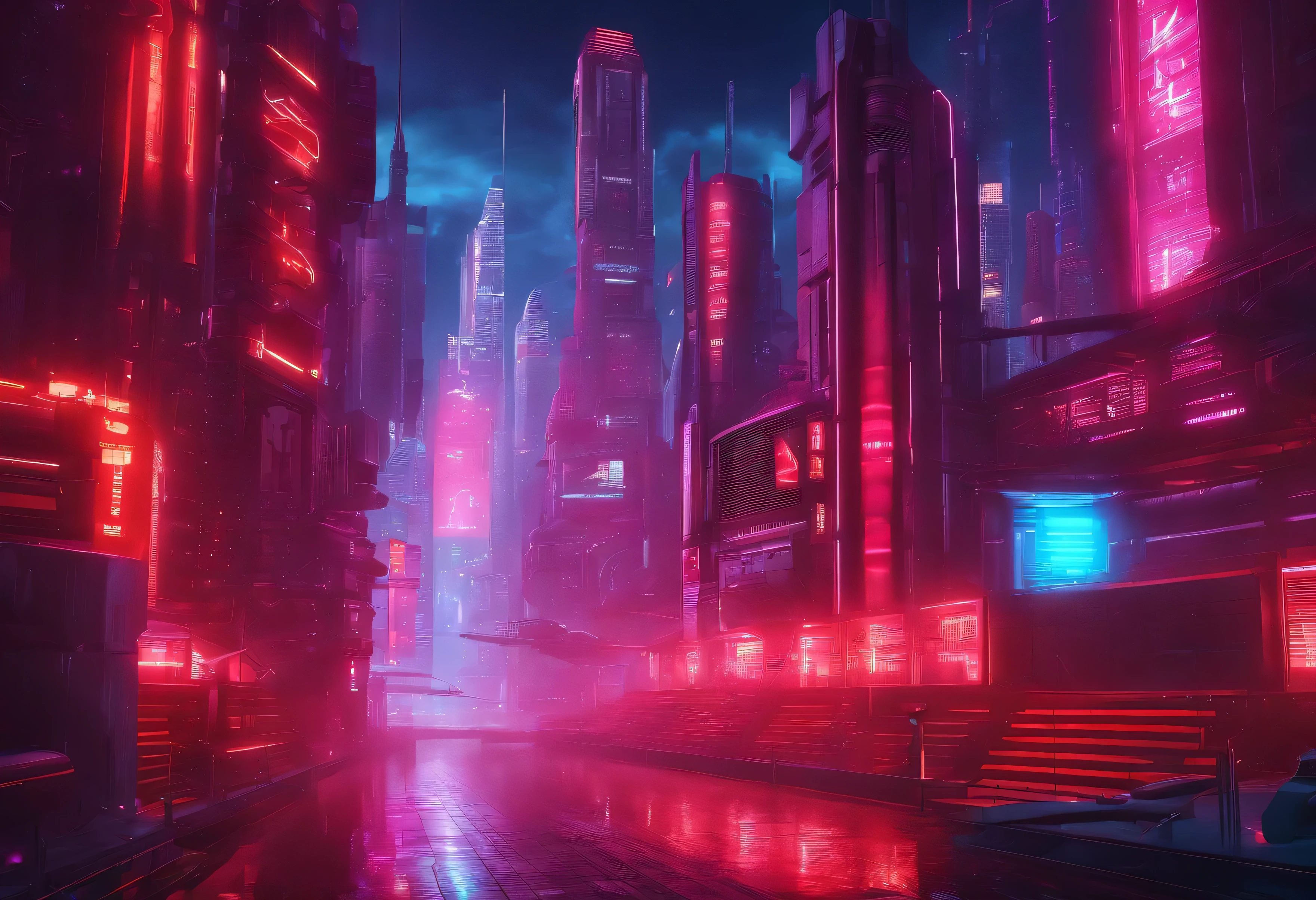 Red and silver scifi city background