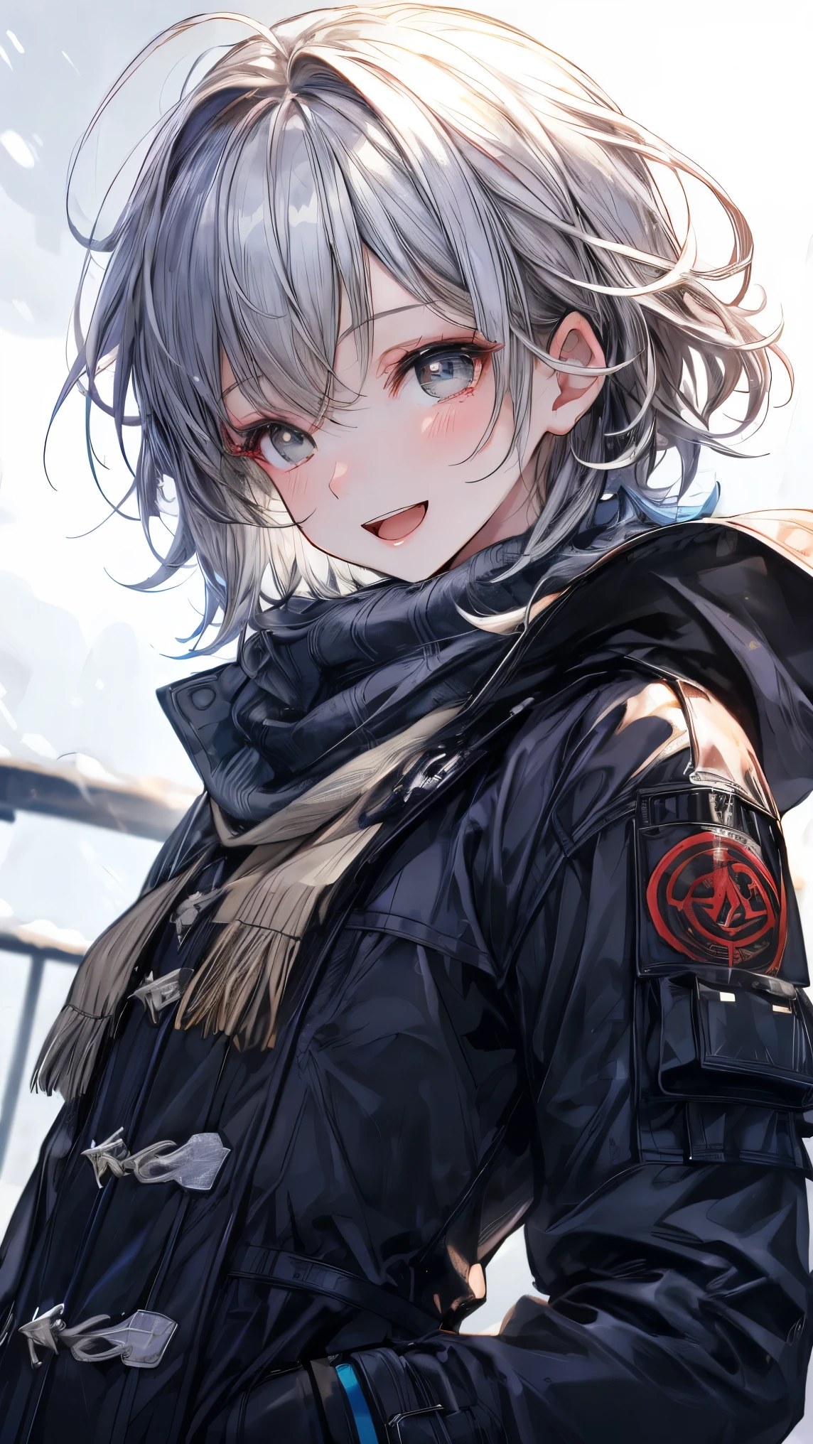 (masterpiece, highest quality:1.2), (High resolution, 8K Raw Photos, Photorealistic, Clear focus, Weak outline:1.3), (Natural light, Fabric Shading), ((alone:1.5)), (boy1人), , Thin, flat chest, ((Bright beautiful eyes:1.3, Detailed pupil)), (小さな雪玉を投げている冬服を着た美しいboy), Raise your left hand above your head, Throwing pose, (Winter clothing, Duffle coat:1.2, Knitted scarf around the neck), Small snowballs floating, In the snow, (Looking at the audience, With a smile, Half-closed eyes), Raised to be sexy, (small open mouth:1.3), Silver hair with light purple mesh, Brown eyes, Bokeh, Dynamic Angle, Leaning forward:1.2, Close-up face:1.5, whole body, From below:1.2, (Correct Anatomy:1.6, Ideal body proportions, The right move:1.5, Small hands), Kimishima Ikuto、Beautiful Boy、boy、Beautiful boy、Silver short hair、Outwardly curled hair、Slanted Eyes、Brown Eyes、Boyish short-cut hair