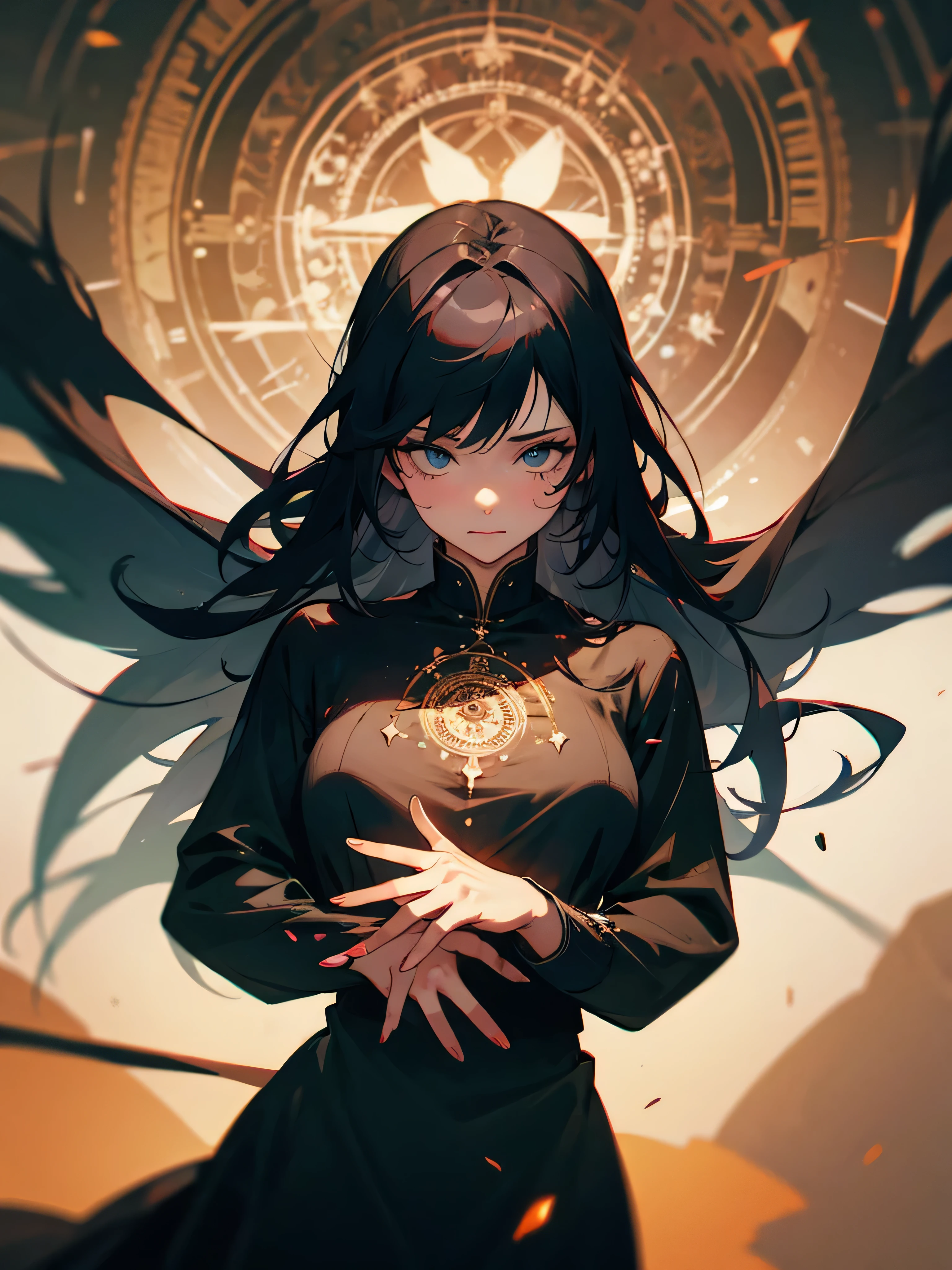 1 adult woman, depicted painting, tattoo, (cinematic), elaborate, magical power, detailed magic circle,