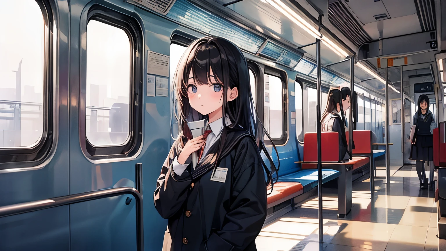 Female students in the early Showa period , Look at me with cold eyes.、I approached those eyes,Owns a book,I am on a train