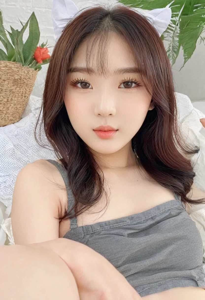 (high quality:1.2), Work of art, (8k), extremely detailed, (High detail:1.2), (best resolution), (Hotlexi woman), Solo, 24 year Korean Ulzzang old female, (ulzzang-6500:0.66), (crop top, mini-shorts), (fix his hand to be anatomically correct), ((extremely beautiful face:1.2)),