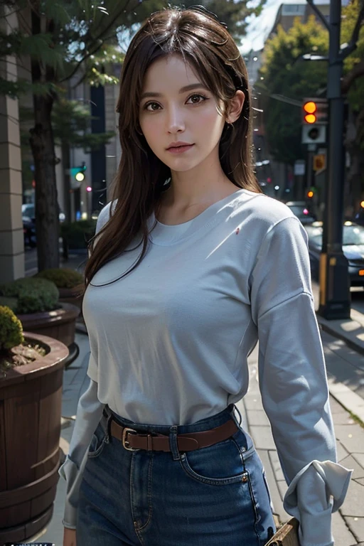 Hyperrealist portrait of female by david hockney and alphonse mucha,fantasy art, photo realistic, dynamic lighting, artstation, poster, volumetric lighting, very detailed faces, 4 k, award winning,, 1girl, in the dark, deep shadow, low key,cowboy shot,(official clothing:1.4) ,long hair,white hair,