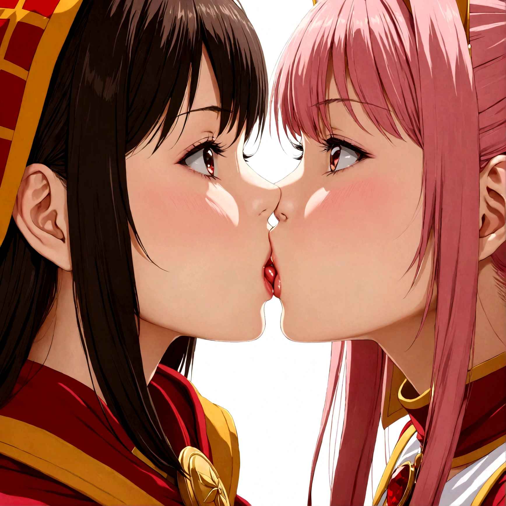 Megumin, Card Captor Sakura_Sakura Kinomoto, Two Women, kiss, NSFW, collar, UHD, retina, masterpiece, ccurate, anatomically correct, textured skin, super detail, high details, high quality, best quality, highres, 4K