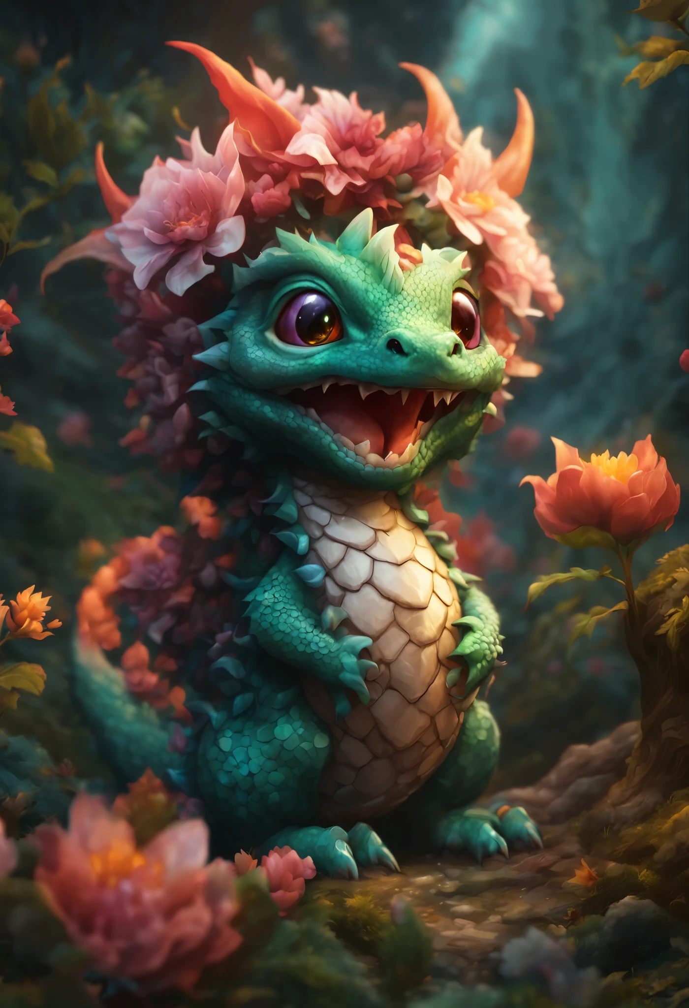 "mind-blowing cute dragon in a metamorphic cataclysm flower blossom egg", 8k resolution concept art portrait, Artgerm, WLOP, dynamic lighting, intricately detailed,triadic colors, Unreal Engine 5, volumetric lighting, detailed matte painting, deep color, fantastical, intricate detail, splash screen, complementary colors, fantasy concept