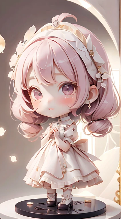 Chibi Girl、highest quality、Ultra delicate、Cute girl、Clean big eyes、Wink、Cute Dresses、Luxury Dresses、Lolita Dress、Frills、race、pink