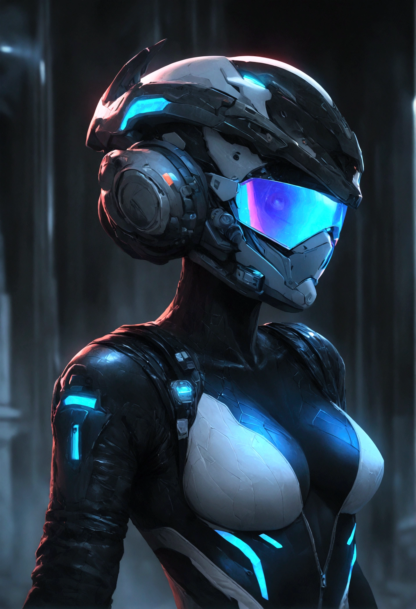 High Resolution 18K Ultra Realism Minimalist High Quality Beautiful Female Astronaut Suit Female Spider-Man Glued to Body Symbiote Style Futuristic Exoskeleton Futuristic Fire Suit Futuristic and Cybenetic Helmet with Ultra Realistic Neon Visor