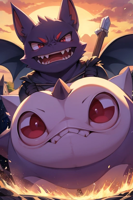Gengar Pokemon , 4k, com raios dos lados, maligno , fofinho, dentes grandes
