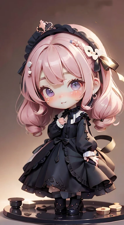 Chibi Girl、highest quality、Ultra delicate、Cute girl、Clean big eyes、Wink、Cute Dresses、Luxury Dresses、Lolita Dress、Frills、race、pink