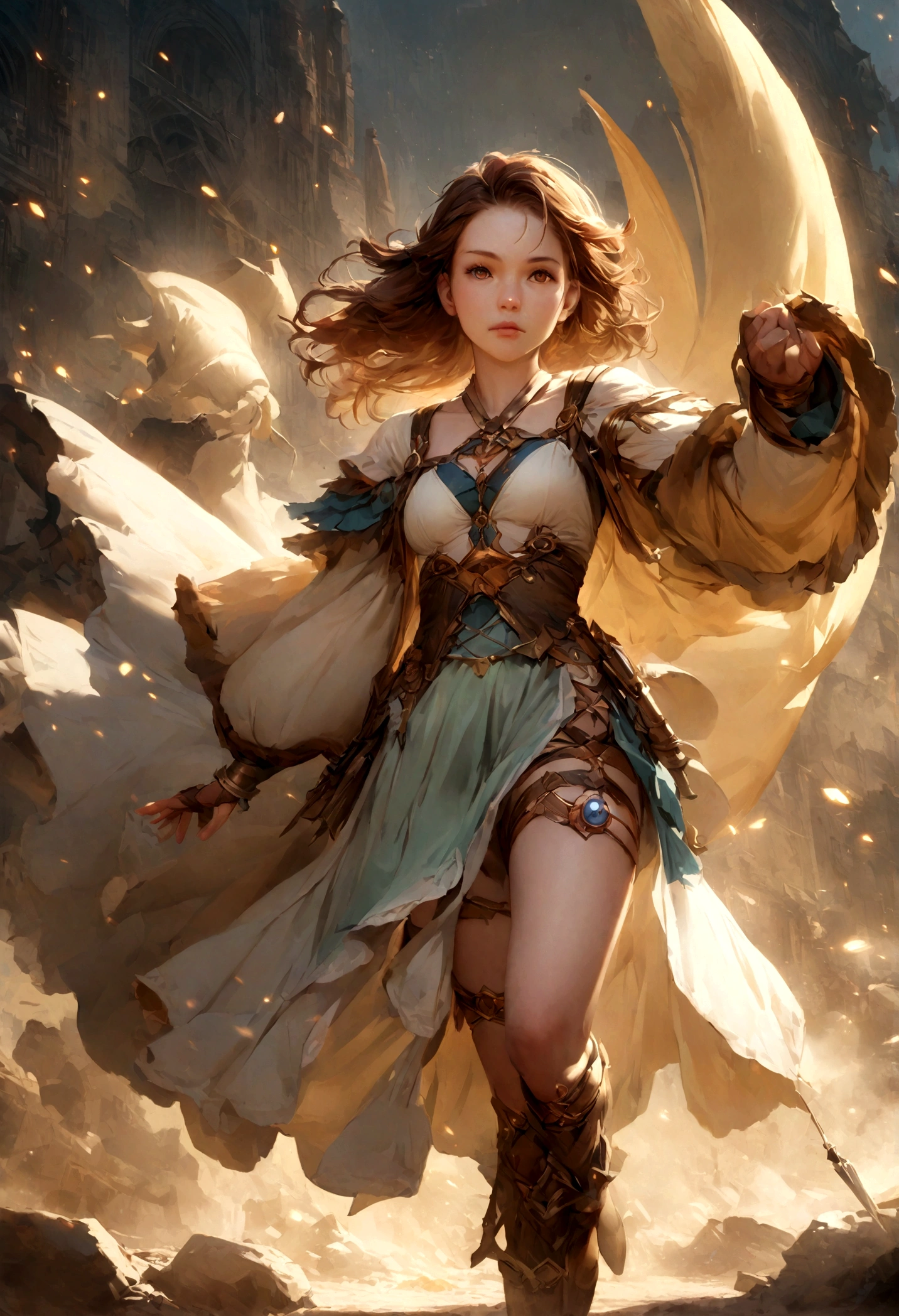 Generate a hyper-realistic, high resolution (4K or higher) Fille jeune avec destaches de rousseurs sur les joues. She has long, straight brown hair and a fairly rounded mouth.