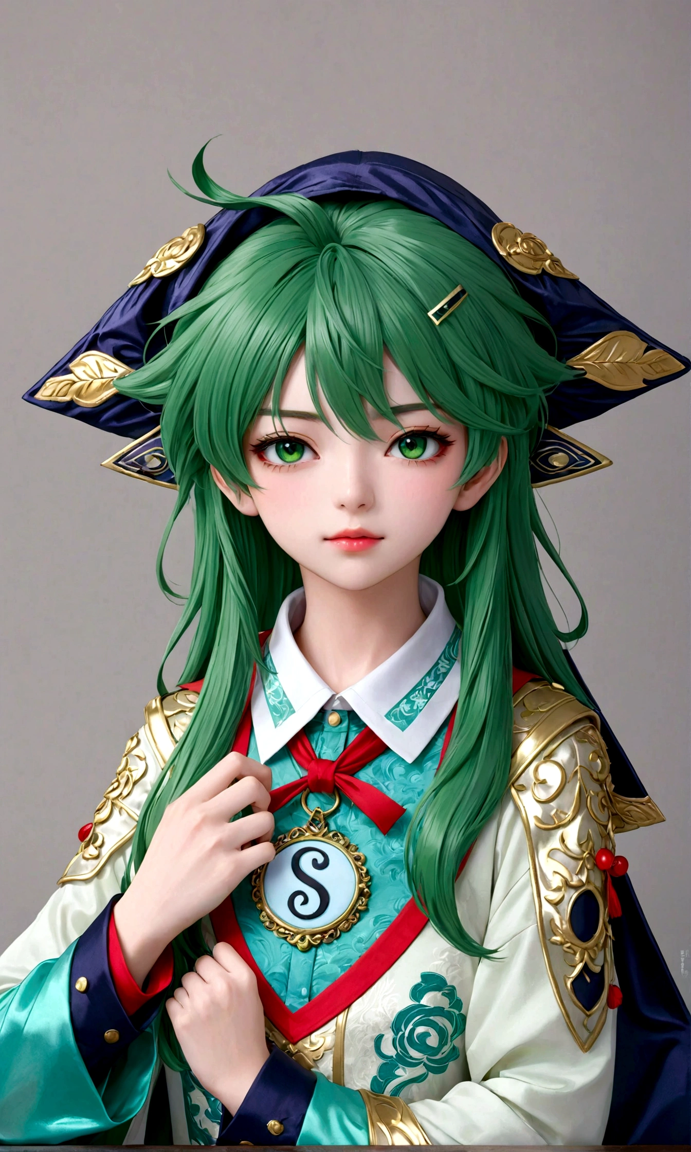 Anime Characters,Huohuo,Green Hair,Shirt collar