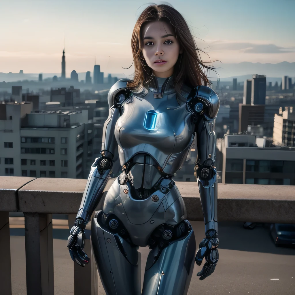 raw photo , 8K, ultra detailed, (realistic:1.2), (robot:1.4), thigh, circuit, standing, upper body,(cityscape:1.2)