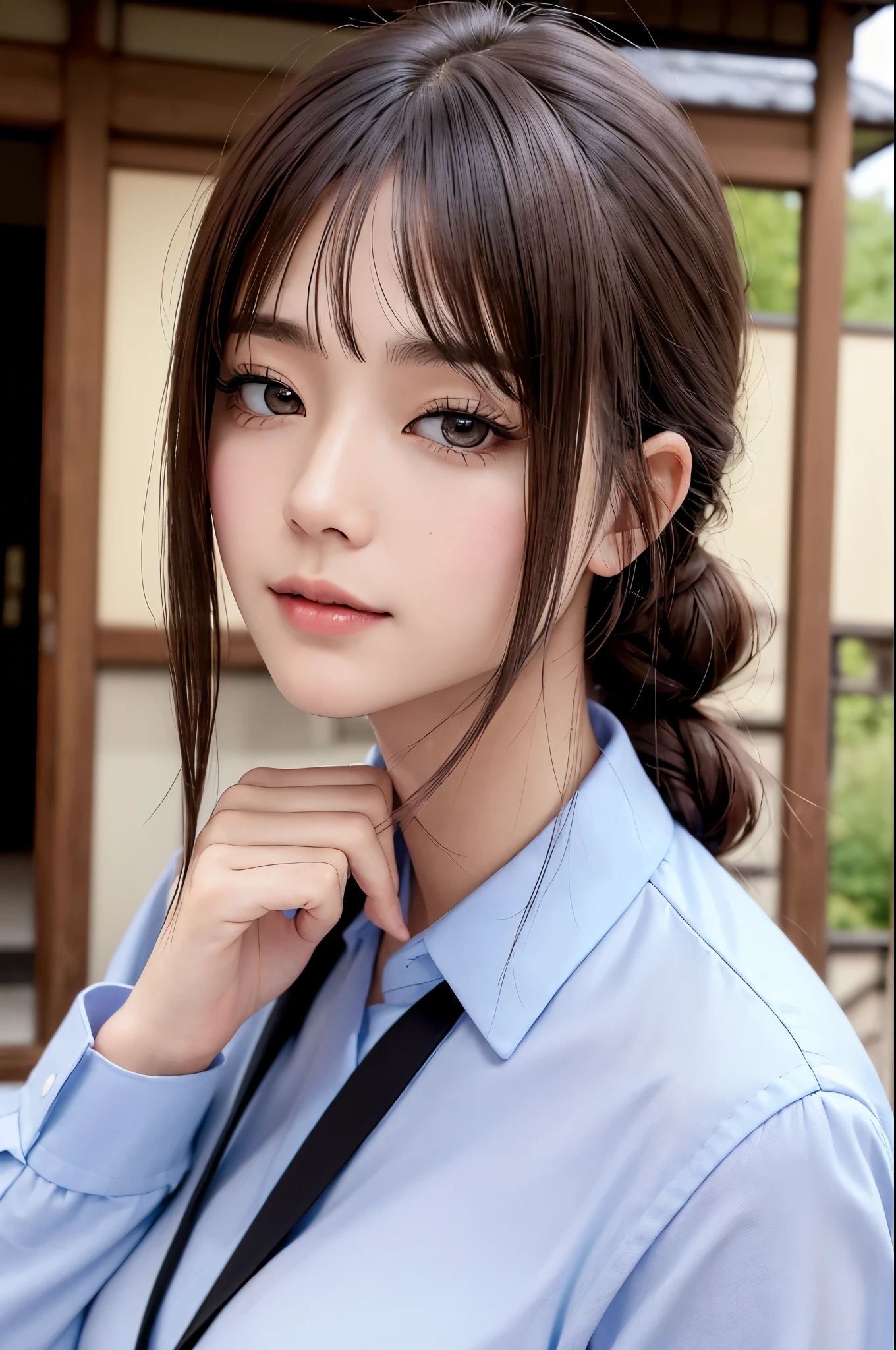 (((masterpiece))),(((High resolution)))、(((8K)))、(((perfect face)))、(((beauty of japan)))、20 years old、(((beautiful face))), (((business shirt))), Plump, top quality eyes, detailed texture, look at the camera, big tits, ((high resolution face))
