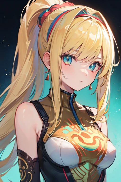 (masterpiece, best quality), Intricate details,, 1 Girl, Samus Aran, Ponytail, Headbands,,