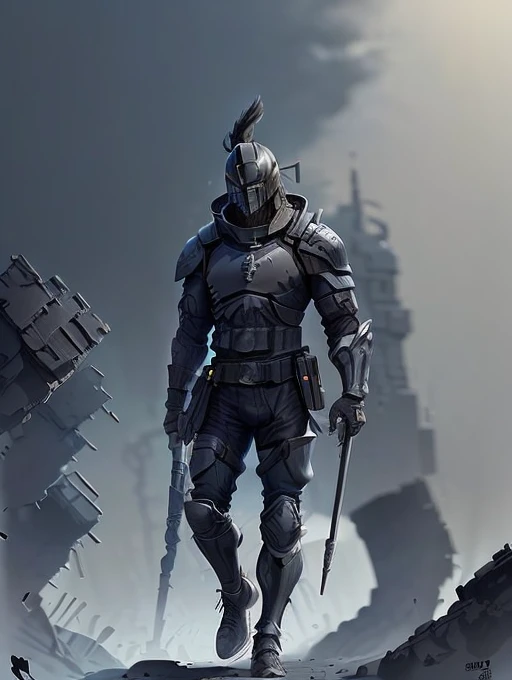 Black knight walking among a defeated exercise 