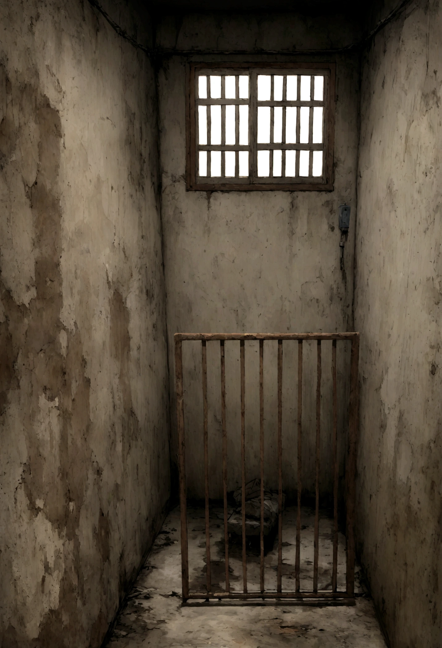 An image seen from inside a cell of a Spanish police station. The cell is dirty and neglected.