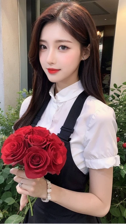 Change the flower in his hand to a red rose
