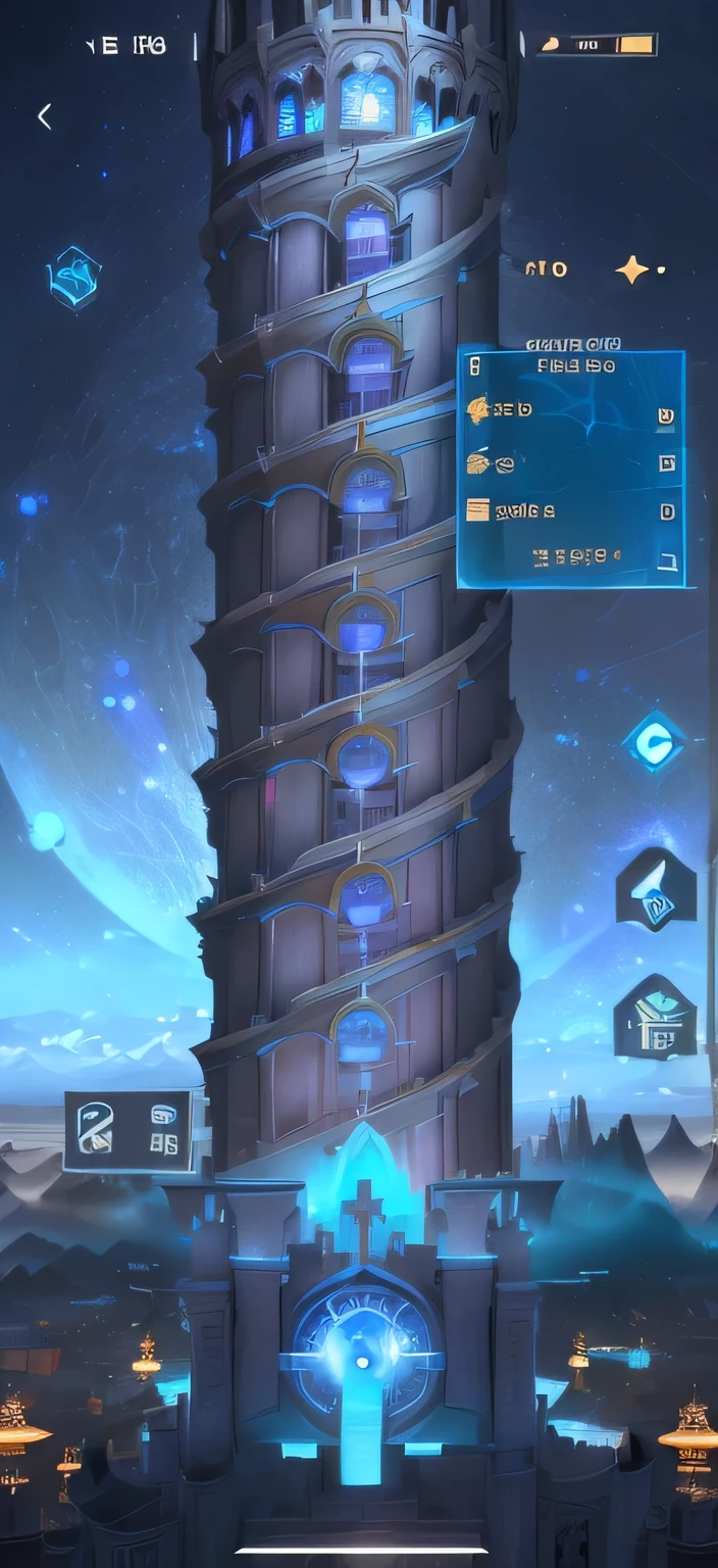 a close up of a tower with a clock on it, twisted giant tower, colossal tower, gigantic tower, wizard tower, ancient silver tower of the moon, Shadowverse Style, the great marble wizards tower, crystal column, tower, Cyberpunk style, Wang Chen, the wizard's magical tower!!, Water Temple, mobile game style