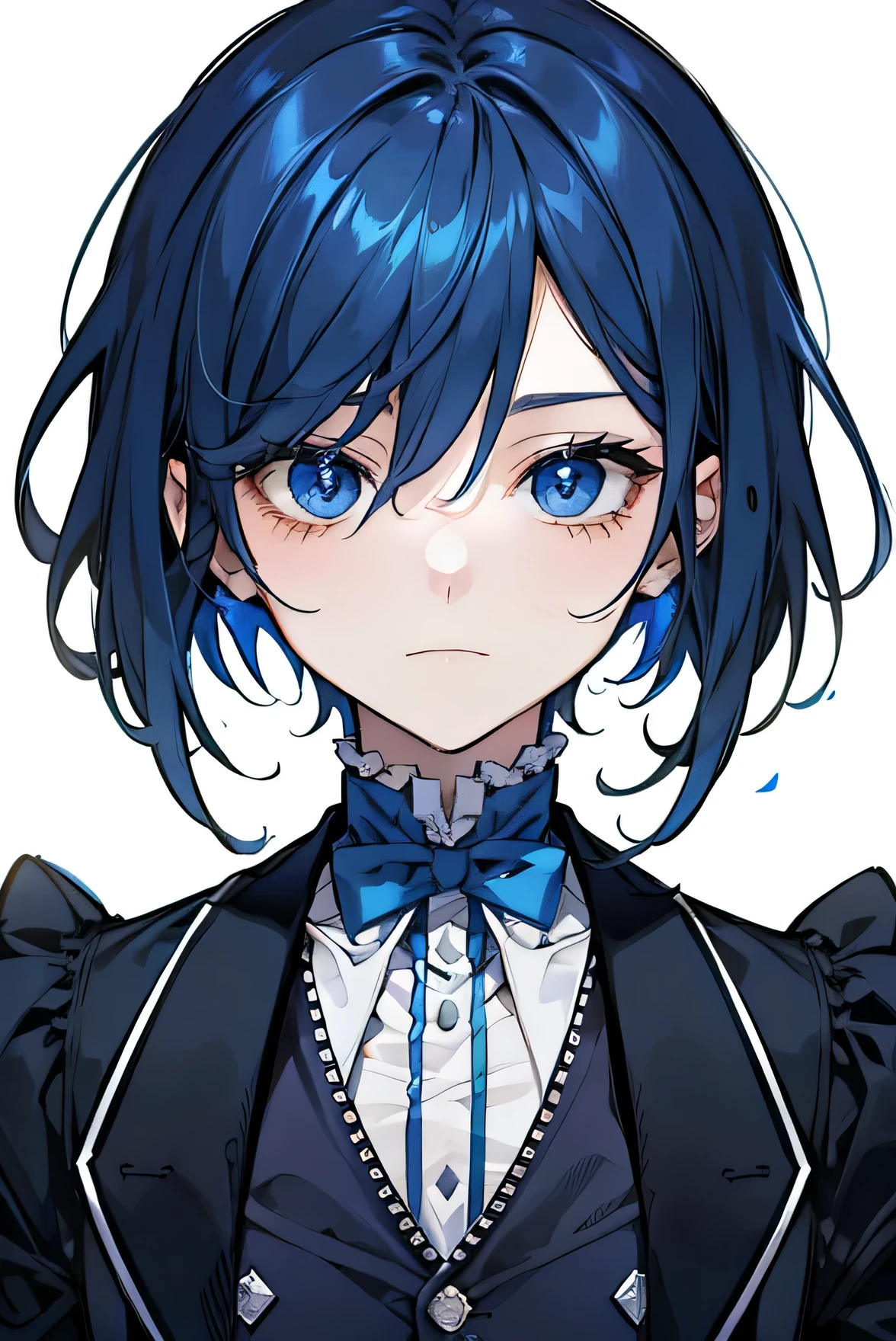 1boy, blue eyes, blue hair, butler clothes
