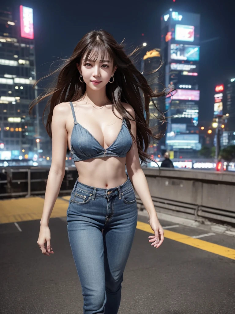 highest quality、8k Masterpiece、超A high resolution、(Photorealistic:1.3)、RAW Photos、1 girl、cyber punkの衣装が素肌によく似合う、Denim pants、No bra、Silver charm on the ankle、Black boots、Super long straight black hair、Long Hair、Hair blowing in the wind、Glowing Skin、1 cyber punkのバイクライダー、((Ultra-Realistic Details))、Portrait、Global Illumination、Shadow、Octane Rendering、8k、Super sharp、Beautiful breasts、metal、Cold colors、darkness、Very intricate details、Realistic Light、CGSoation Trend、Beautiful Eyes、Shining Eyes、To the camera、Neon Details、26 years old、Too beautiful face、Intelligence、Obscene、Sexy、smile、whole body、Healthy Body、Manhattan at night in the background、Helipad on a high-rise building、love、Charm、mischievous、More sexy、Hands on chest、Make your background more vibrant、Future、Angle to toes、Whiter skin、Standing posture、More realistic facial features、Retrospective、wide shot、full body、More realistic Japanese faces、Panoramic view of buildings、wild、Terminator、Future、cyber punk、pink、colorful