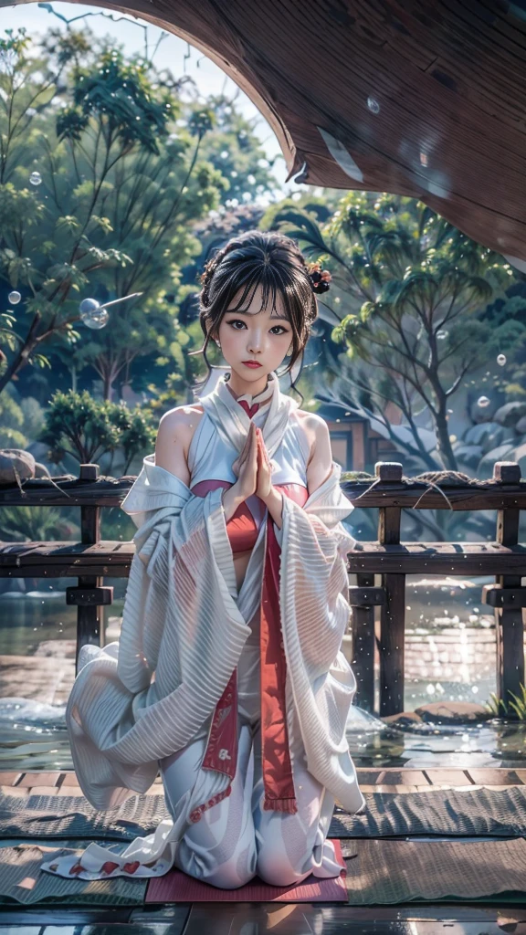 (Jedi meditation:1.3), serene photo,1girl, Buddhist girl in deep meditation, sitting cross-legged, (desert oasis:1.1), surrounded by blooming desert flowers, harmonizing with the Force, spiritual retreat, transcendent tranquility, desert enlightenment, Absurdres, hdr, ((Bagan)), ((Pagodas))ultra detailed illustration, extremely detailed face, RAW photo, film grain, skin pores, trending on deviantart