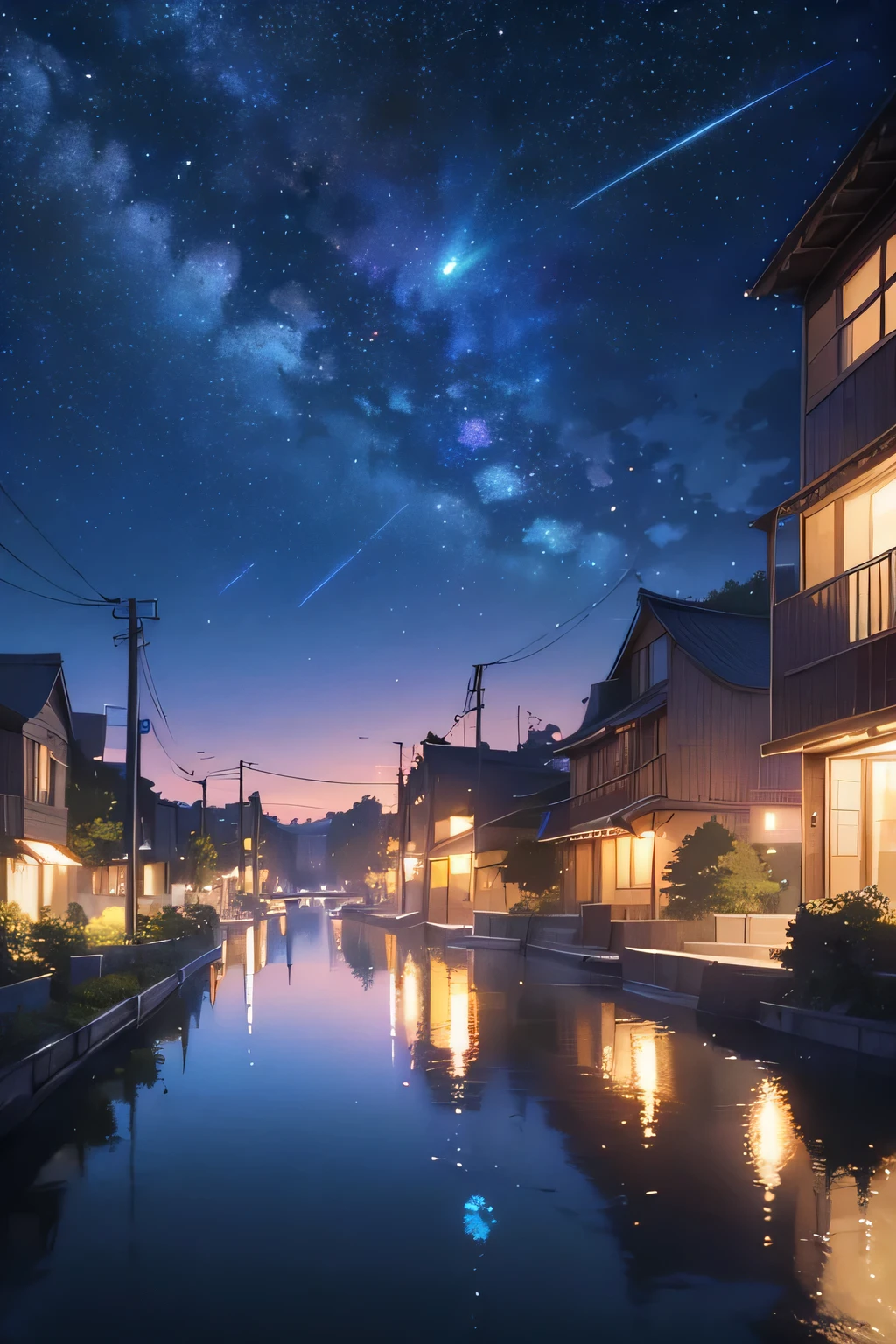 High quality masterpiece,night,Tokyo,Meteors, milky way,landscape,Pixiv, Concept Art, Lofi Art style, reflection. by makoto shinkai, Lofi Art, Beautiful anime scene, break Anime landscape, detailed landscape — width 672, in Makoto Shinkai'style, Makoto Shinkai'style, Enhanced detailed, break,detailed,Realistic,Highly detailed digital art in 4K,Octane Rendering, Bioluminescent, break 8K resolution Concept Art, realism,From Mappa Studio,masterpiece,highest quality,Official Art,shape,Clear lines,(Nice_color),Perfect composition,Absurd, Fantasy,concentrate,Three-part method