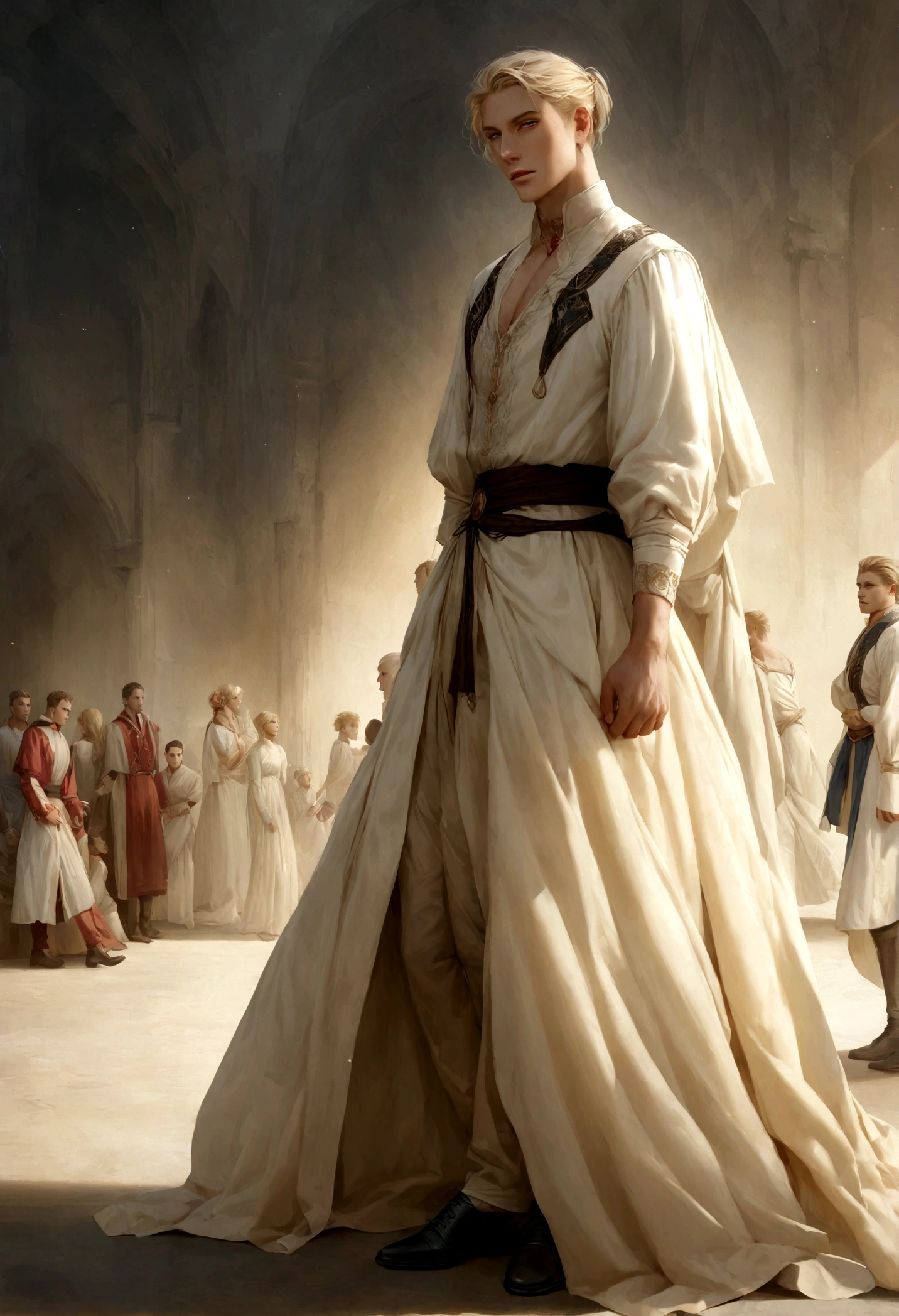 Homme en costume gris avec chemise blanche, Des cheveux courts et blonds, et des yeux bleus, attractive male, handsome male, beau jeune homme, beau et attirant, traits blonds et attrayants, Homme attrayant, Young attractive man, Cool _ coiffure, homme blond, slim man with lightly tanned skin, Jeune homme de longue longueur, Chaussures noires, 8k realistic