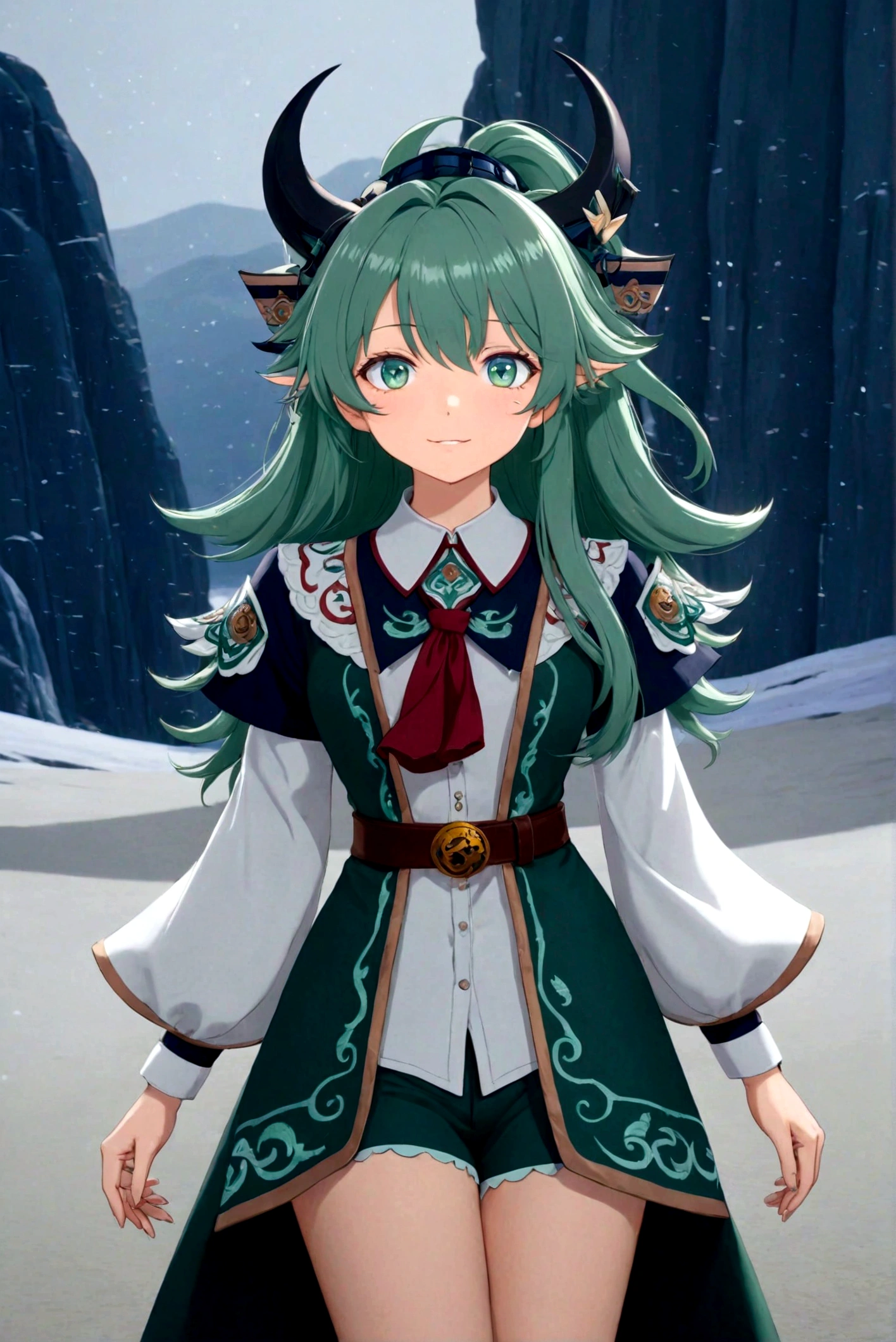 a beautiful anime girl with green hair, wearing a white shirt with a collar, detailed and realistic, highly detailed face and eyes, intricate details, photorealistic, 8k, masterpiece, vivid colors, dramatic lighting, cinematic composition, fantasy, elegant, graceful, peaceful expression，Runes，Demon Catcher，Green long hair
