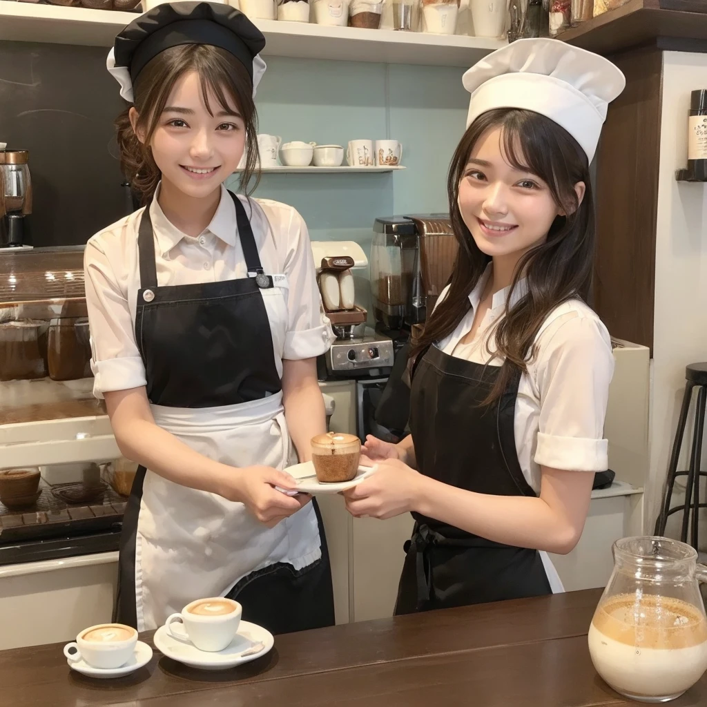 (Female cafe attendant:1.4),Beautiful 16 year old girl,Natural smile,
