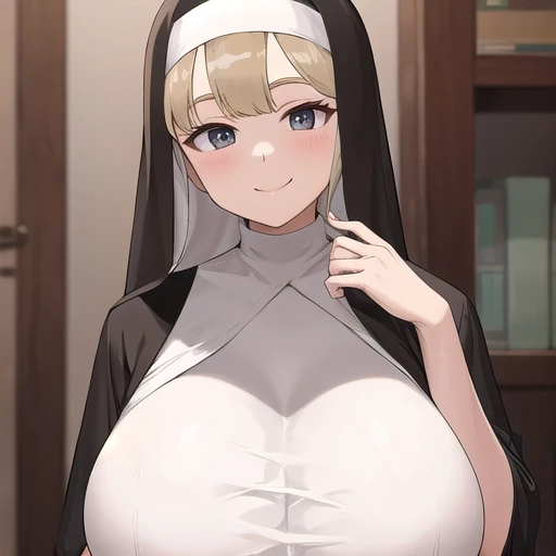 Nun Clothes,huge breast,bare breast,smile,Sister