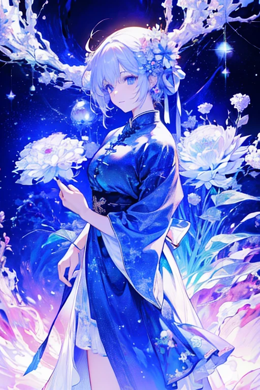 A universe with stars,The Big Bang of Stars,energy sphere,glass flowers,chinesedragon