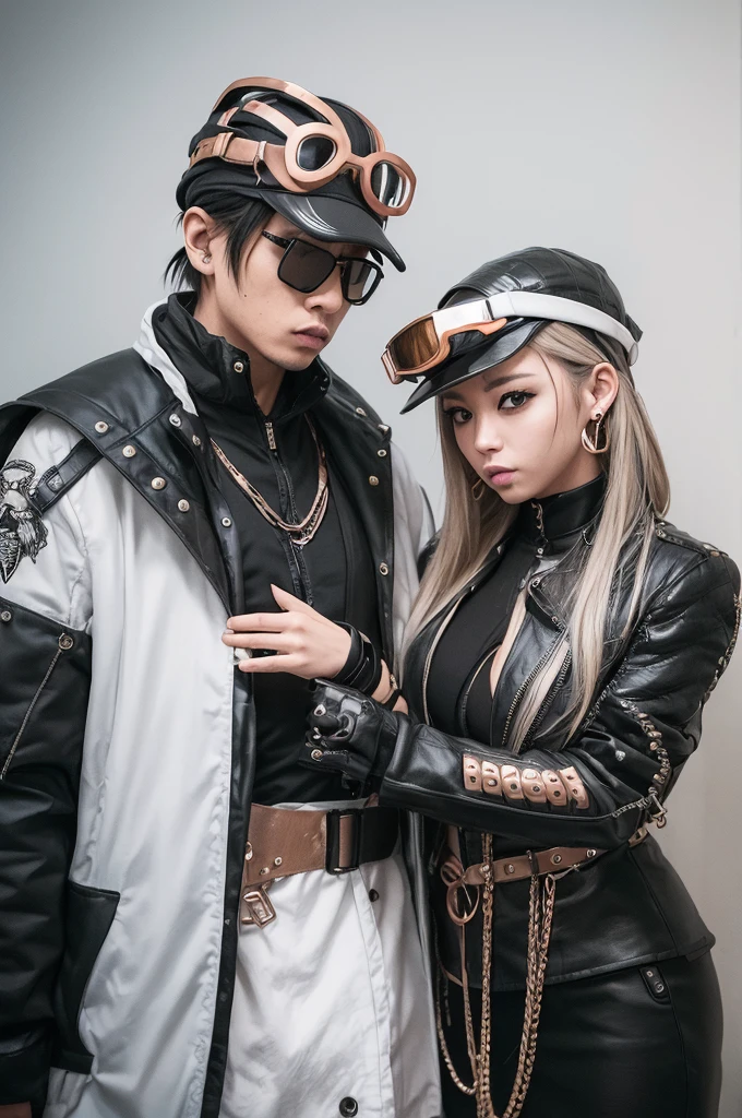 サイバーpunk、woman、wild、black、Erotic、sexy、metal、silvery white、Brown、copper、Armor、hat、goggles、punk