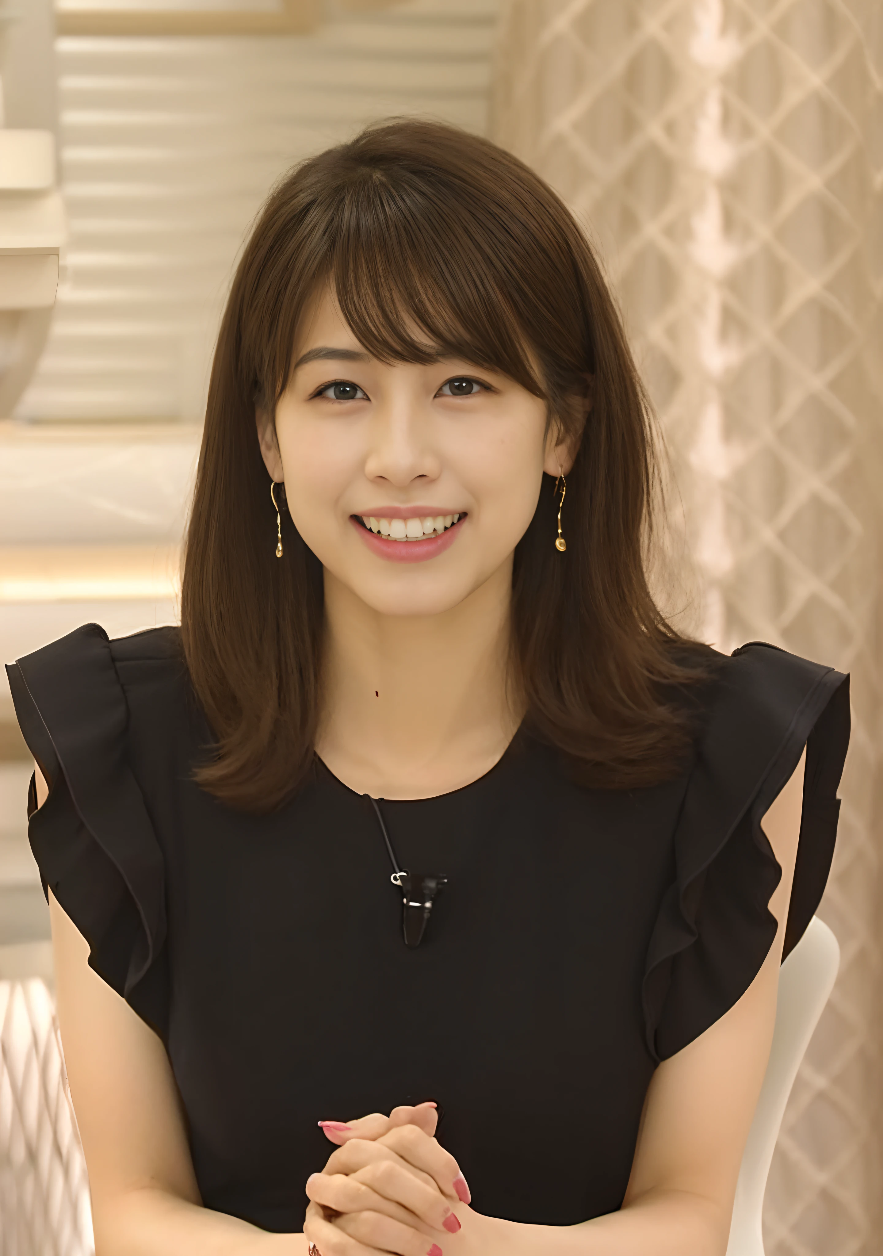 (8k、Raw photo、highest quality、Masseter muscle area:1.2)、Ultra-detailed、Ultra-high resolution、(Realistic、Realistic photos:1.37)、Top Quality,Ultra-clear resolution、Woman in Alafe sitting on a chair with folded hands, narumi kakinouchi, Yoshitomo Nara, Yuka Kazami, Hole in the Motto, tsugumi ohba, yasumoto oka, deayami kojima, Ayami Kojima Amano, Aoi Ogata, sui ishida
