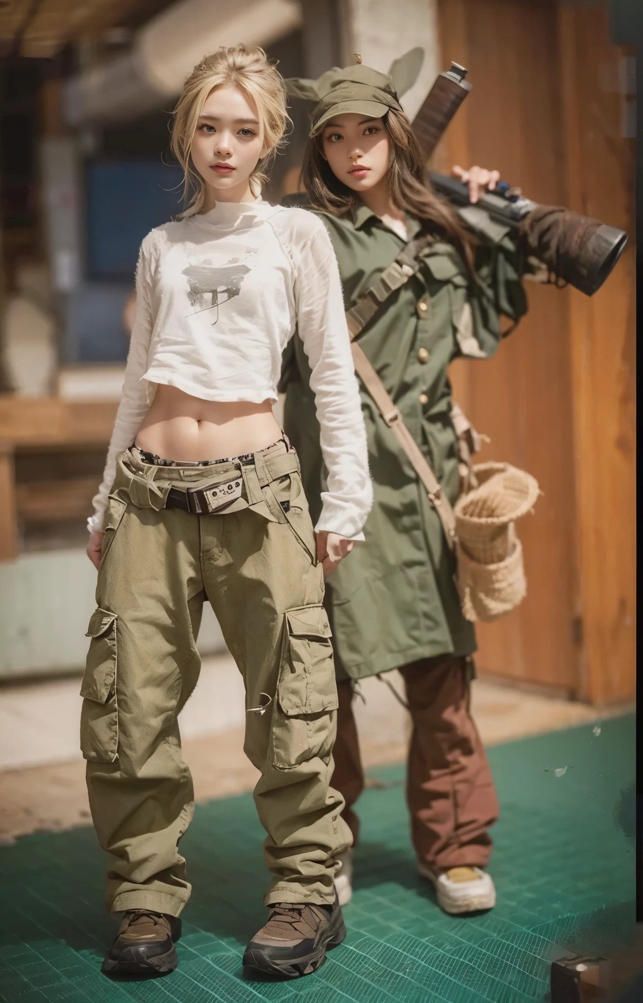 8k,Realistic Photo、Realistic Skin Texture、Superrealism、Japanese women、、rifle、