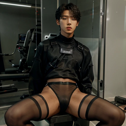 Korean handsome male idol,, pretty body, PenisClear, transparent color, sitting, Gym suit,thong, Dark skin, transparent fashion, police, harness, Adult products, black stockings, mannequin