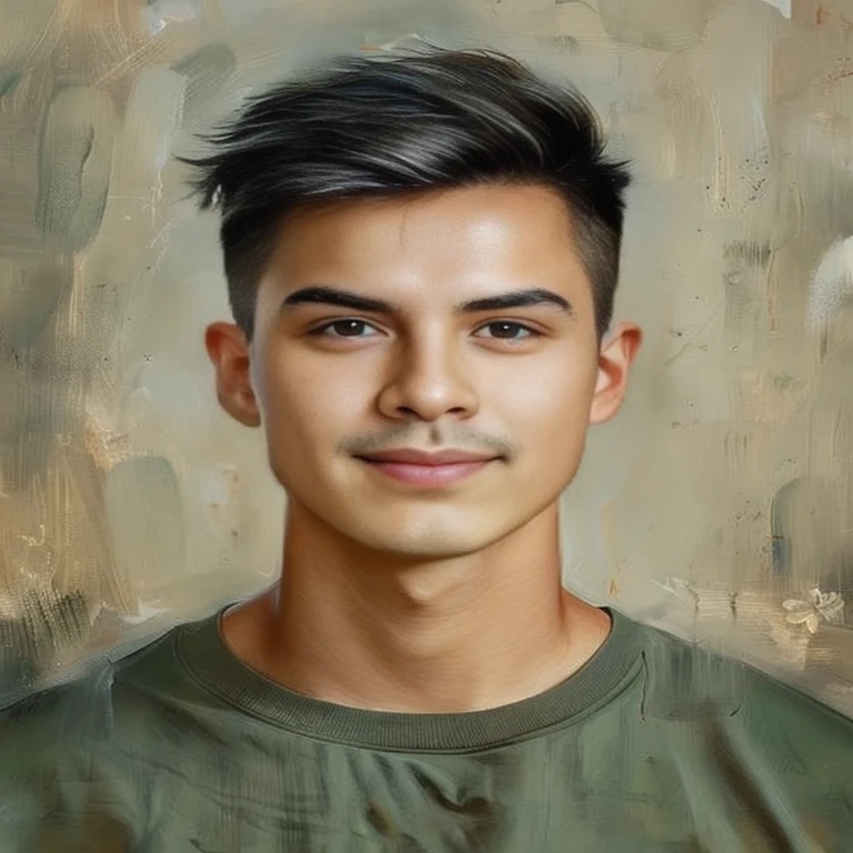 Drawing of a man wearing a green shirt and having a mustache., in the form of an oil painting, side centered painted portrait, digital art images, realistic studio images, Face images with realistic details, photo photorealistic, ultra photorealistic, photorealistic, photorealistic photo, Detailed color images, Realistic digital drawing, painted portrait, digital portrait, Very detailed oil painting., photophotorealistic