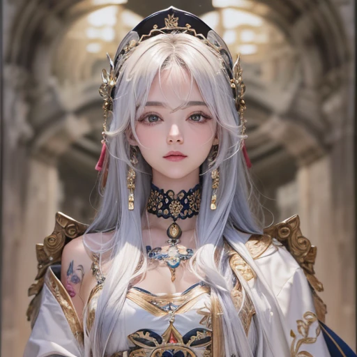 Hiding in the tomb、Hair flow、 ((highest quality、masterpiece、8k、Best image quality、Ultra-high resolution、Award-winning works)、(Accurate anatomy:1.1)、(Look at me and smile:1.1)、Shining fair skin with Ultra-high resolution、The most detailed face、Ultra-high resolution detailed face、Ultra-high resolutionの髪の毛、(Ultra-high resolutionの煌めく瞳:1.1)、Beautiful face drawn in every detail、Ancient Greek Clothing, Chest to chest, tattoo, Old ruins in the background、Ghosts around her