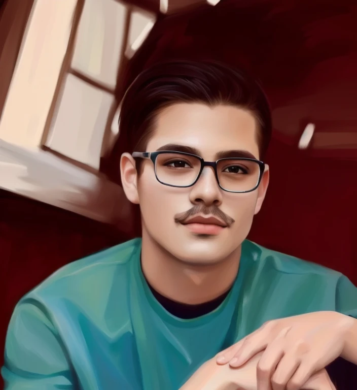 Drawing of a man wearing a green shirt and having a mustache., in the form of an oil painting, side centered painted portrait, digital art images, realistic studio images, Face images with realistic details, photo photorealistic, ultra photorealistic, photorealistic, photorealistic photo, Detailed color images, Realistic digital drawing, painted portrait, digital portrait, Very detailed oil painting., photophotorealistic