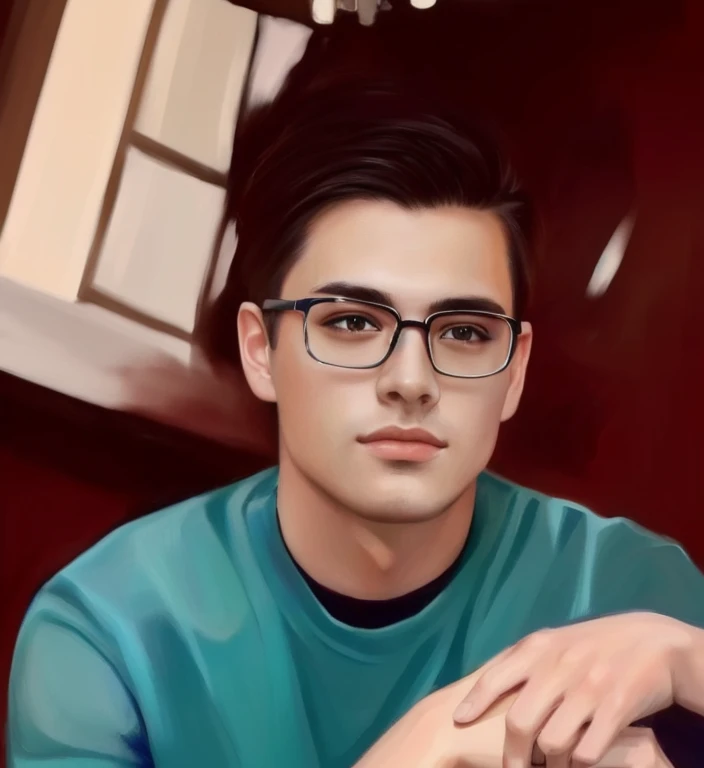 A drawing of a man wearing a dark green shirt., in the form of an oil painting, side centered painted portrait, digital art images, realistic studio images, Face images with realistic details, photo photorealistic, ultra photorealistic, photorealistic, photorealistic photo, Detailed color images, Realistic digital drawing, painted portrait, digital portrait, Very detailed oil painting., photophotorealistic